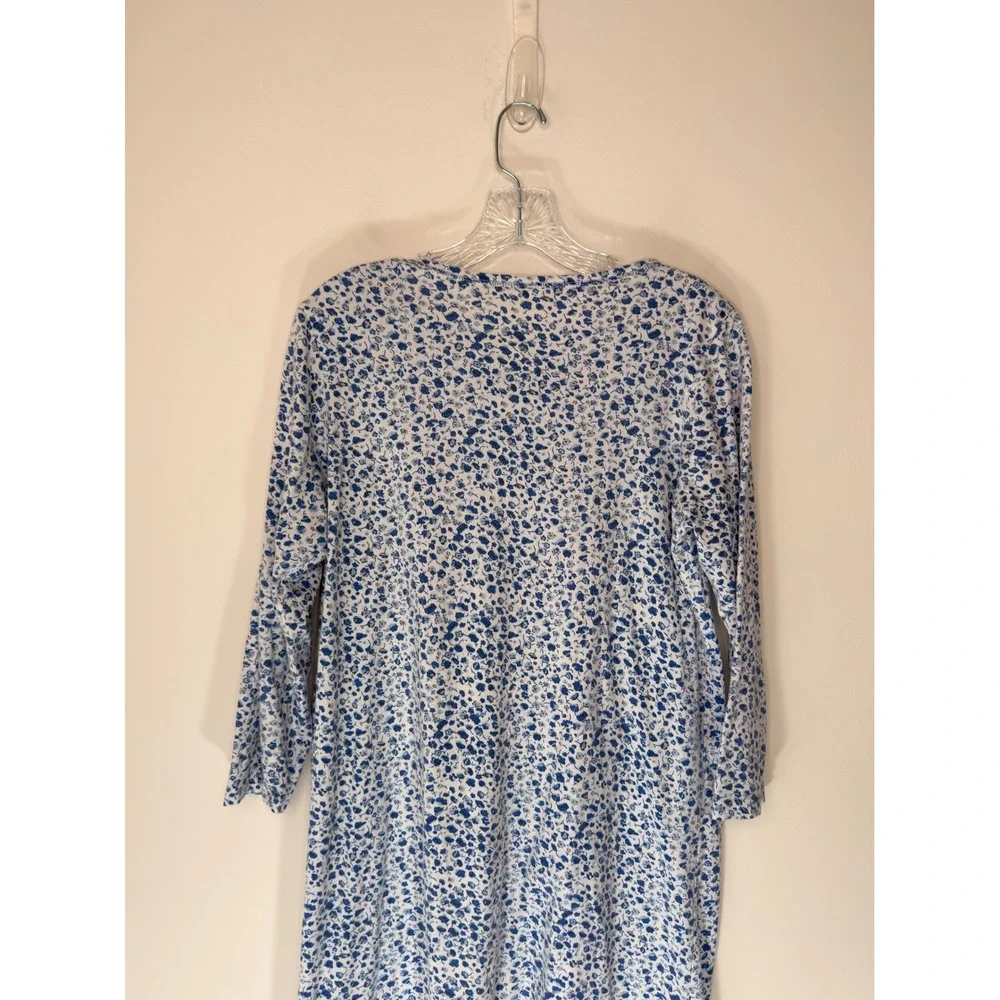 La Cera Nightgown Blue White Floral Lace Lounge Loungewear‎ Cozy Sleep XS